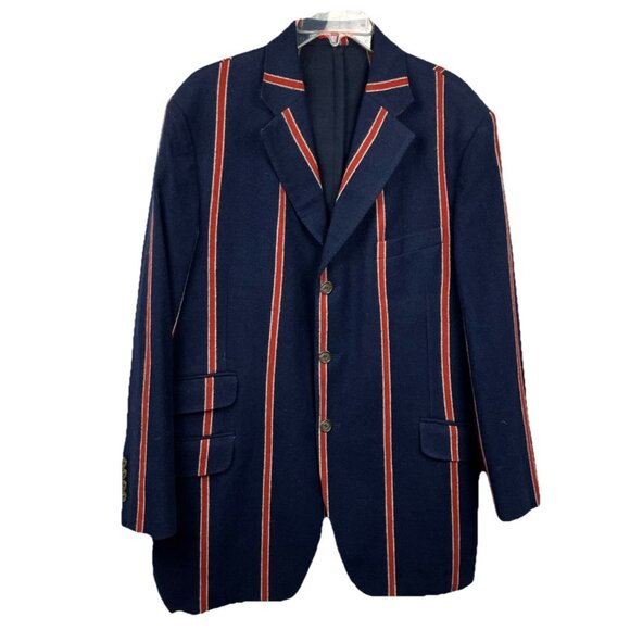 46 R Hackett Wool Navy Red Stripe Boating Sport Coat Blazer Jacket Regatta - Picture 1 of 6